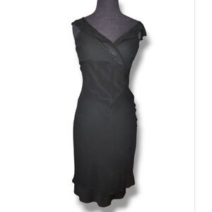 Vintage Silk Black Ruffle Tier Slip Bodycon Dress Size 6
